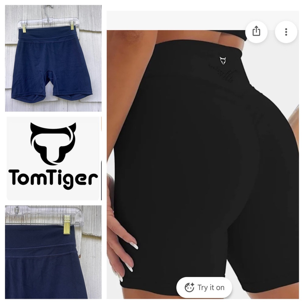TomTiger Womens Navy Blue High Waisted Scrunch Butt‎ Biker Shorts Activewear M